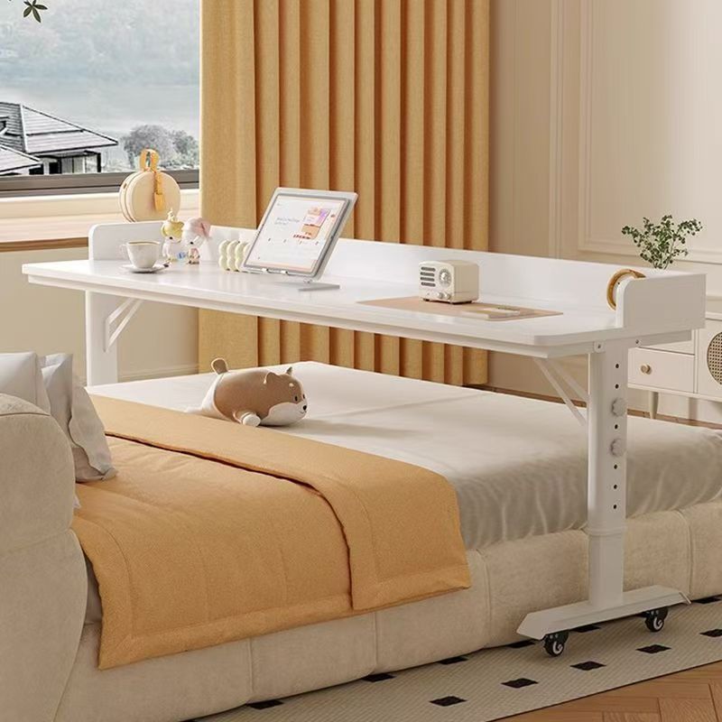 Movable Cross-Bed Table for Small Apartments, Bedroom Universal Wheel Double Computer Desk with Partition, Lazy Bed Adjustable Desk