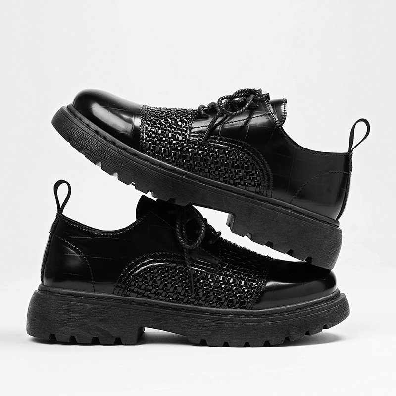 Otoño nuevo estilo de personalidad de zapatos casuales tejidos con suela gruesa, zapatos casuales de negocios con suela gruesa, zapatos de cuero de estilo británico para hombres pequeños