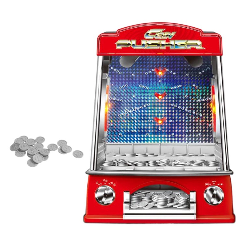 Mini empujador de monedas para niños pequeña luz eléctrica música de escritorio empujador de monedas juguete máquina de juego interactiva entre padres e hijos image 1