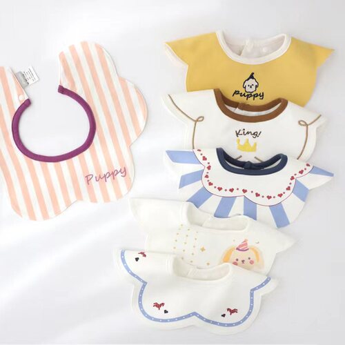 Baby bib baby double layer combed cotton waterproof bib newborn cartoon 360° usable saliva napkin rice pocket