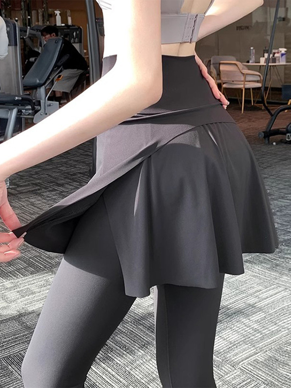 假两件鲨鱼裤女秋季大码高腰遮臀裙跑步运动健身速干打底裤瑜伽服|undefined