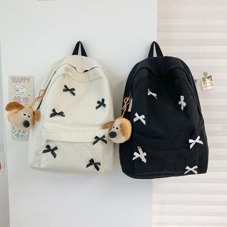 School Bag for Women, Corduroy, Cross-Border, Large Capacity, Star-Patterned Laptop Backpack, Niche Design, Suitable for Middle School, High School, and College Students
