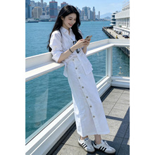 白色衬衫半身连衣裙女早春季2026新款小个子韩系穿搭一整套装长裙