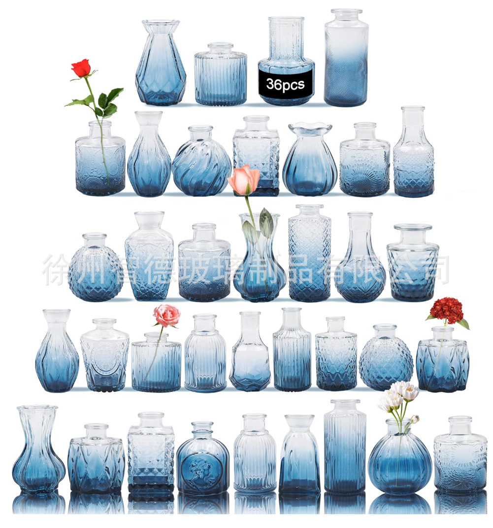 Florero de cristal retro francés decoración de escritorio hogar hidropónico transparente artesanía decoración mini florero