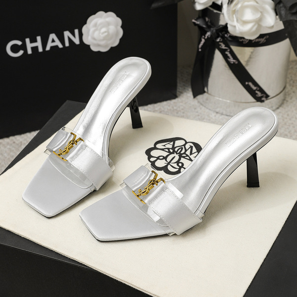 Fashionable elegant women's slippers made of satin square toe…