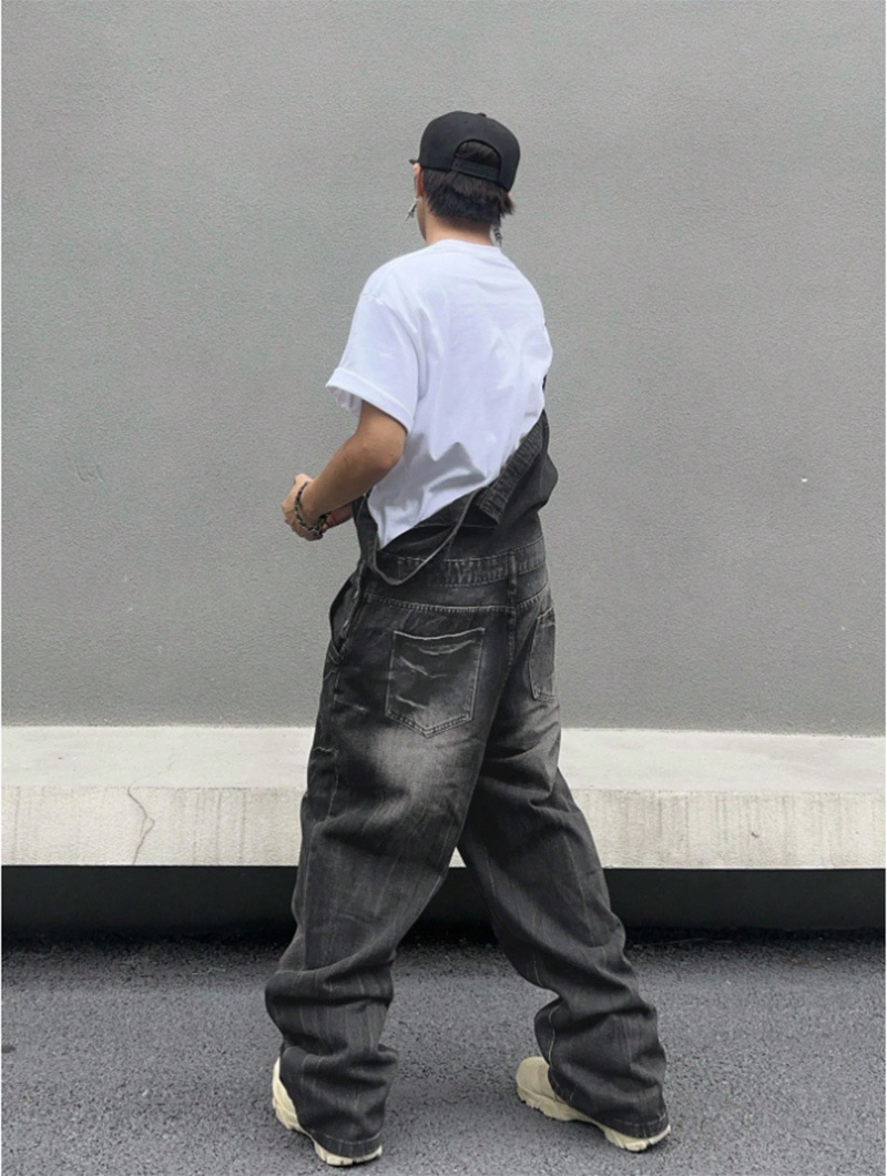 Retro Washed Lightning Bolt Pattern Jeans for Men High Street Vibe Style Design Niche Trendy Brand Cool And Edgy Pants_mkmklike.com