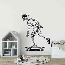 human skeleton骷髅人玩滑板wall sticker跨境亚马逊ebayDW12276