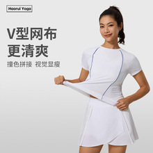 羽毛球服跑步运动服套装女子短袖透气网布高尔夫网球服T恤上衣