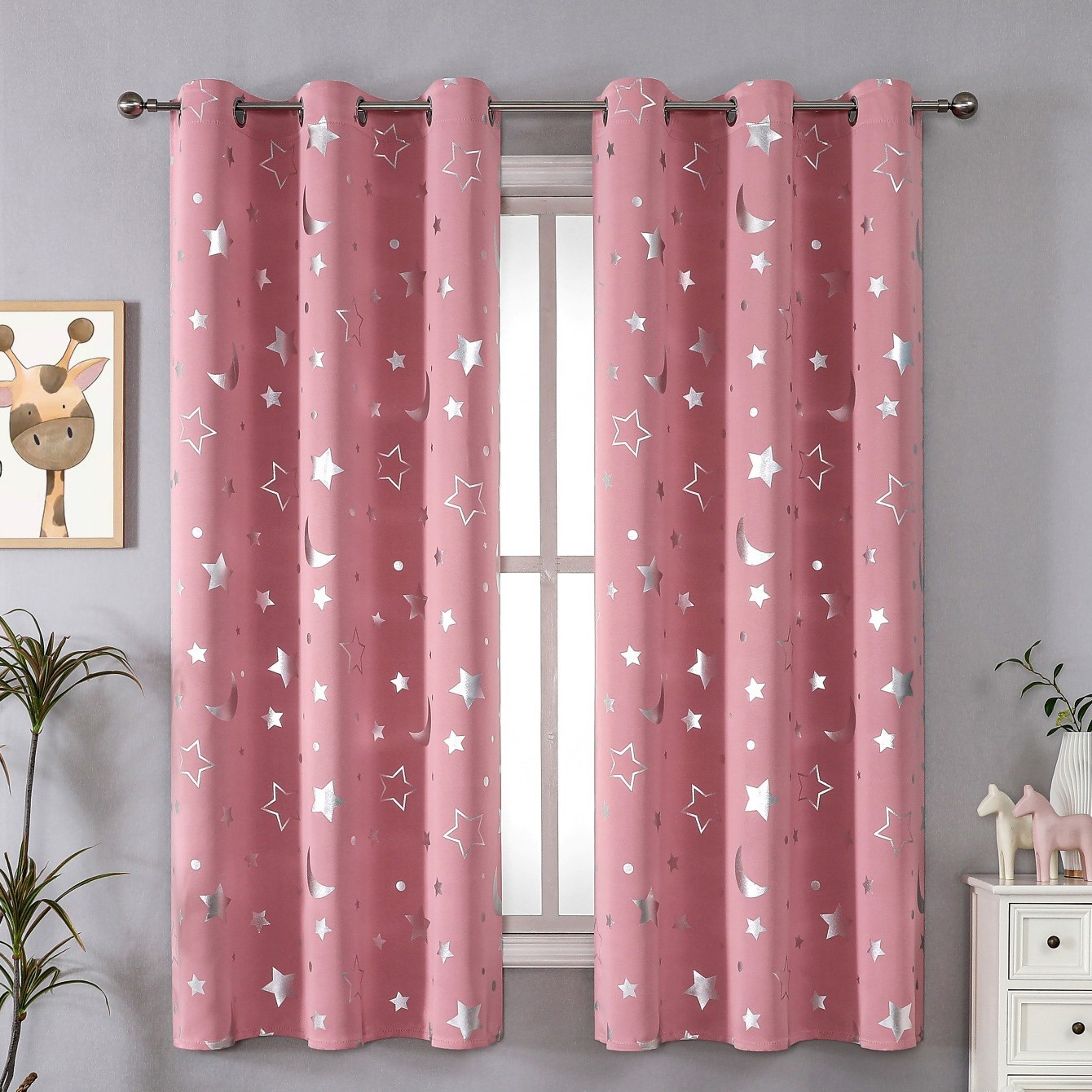Transfronterizo Amazon comercio exterior cortinas opacas productos terminados plata caliente estrella luna dormitorio sala de estar tela de cortina perforada venta directa de fábrica
