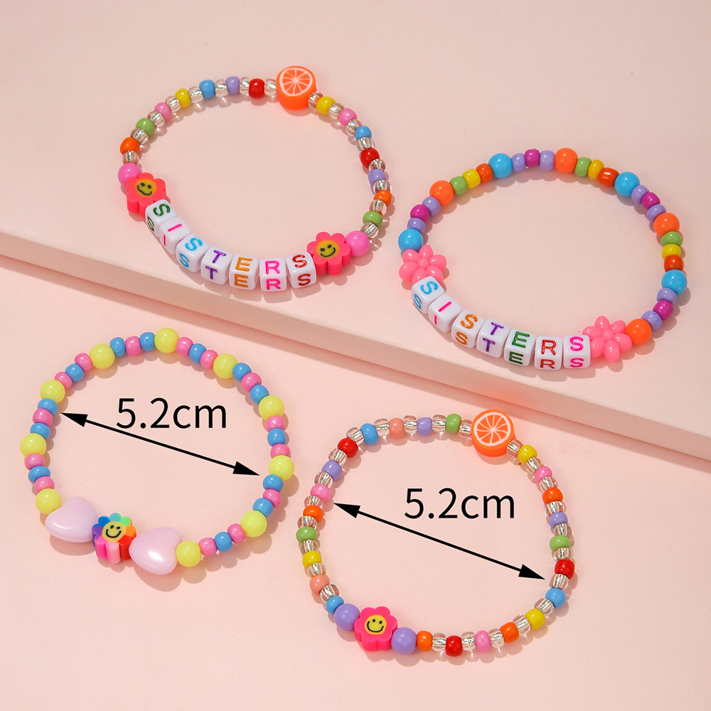 Sweet Letter Heart Shape Flower Plastic soft clay Beaded Handmade Kidu0027S Bracelets 1 Set
