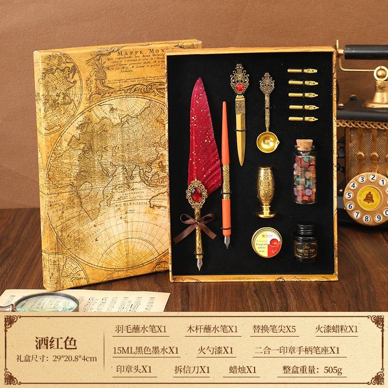 Writing brush, set, pen, with gem