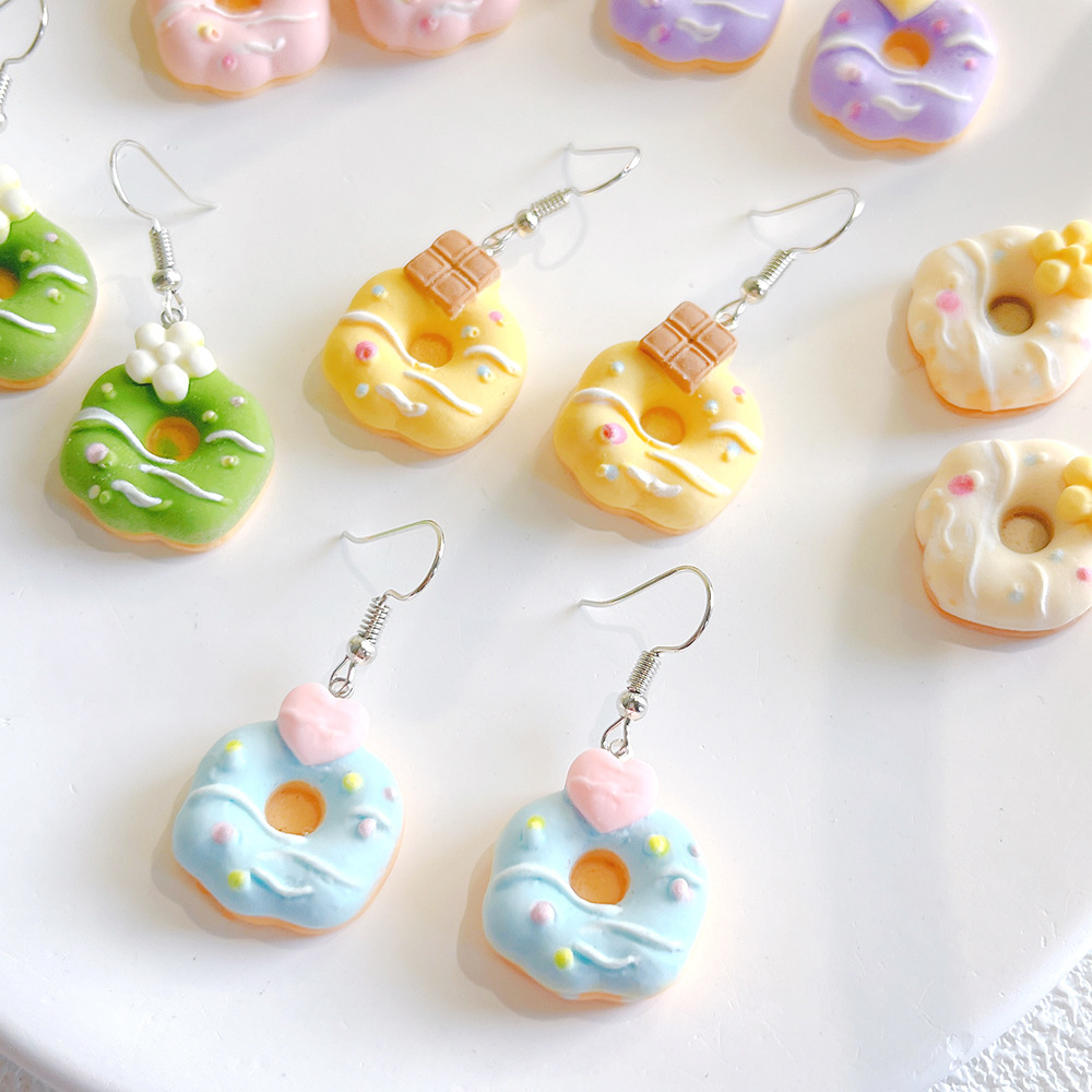 1 Pair Cute Donuts Resin Drop Earrings display picture 2