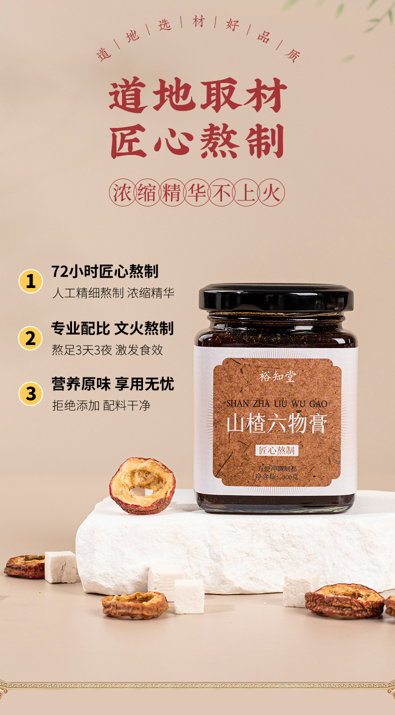 Hawthorn Six-Ingredient Paste (Shan Zha Liu Wu Gao) — Ready-to-Eat Herbal Paste with Chicken Gizzard Lining, 300g Jar overview