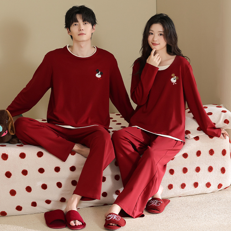 [Antibacterial Cotton] New Autumn Style Red Couple's Pajamas Long-Sleeved Wedding and Zodiac Year Newlywed Home Wear Set