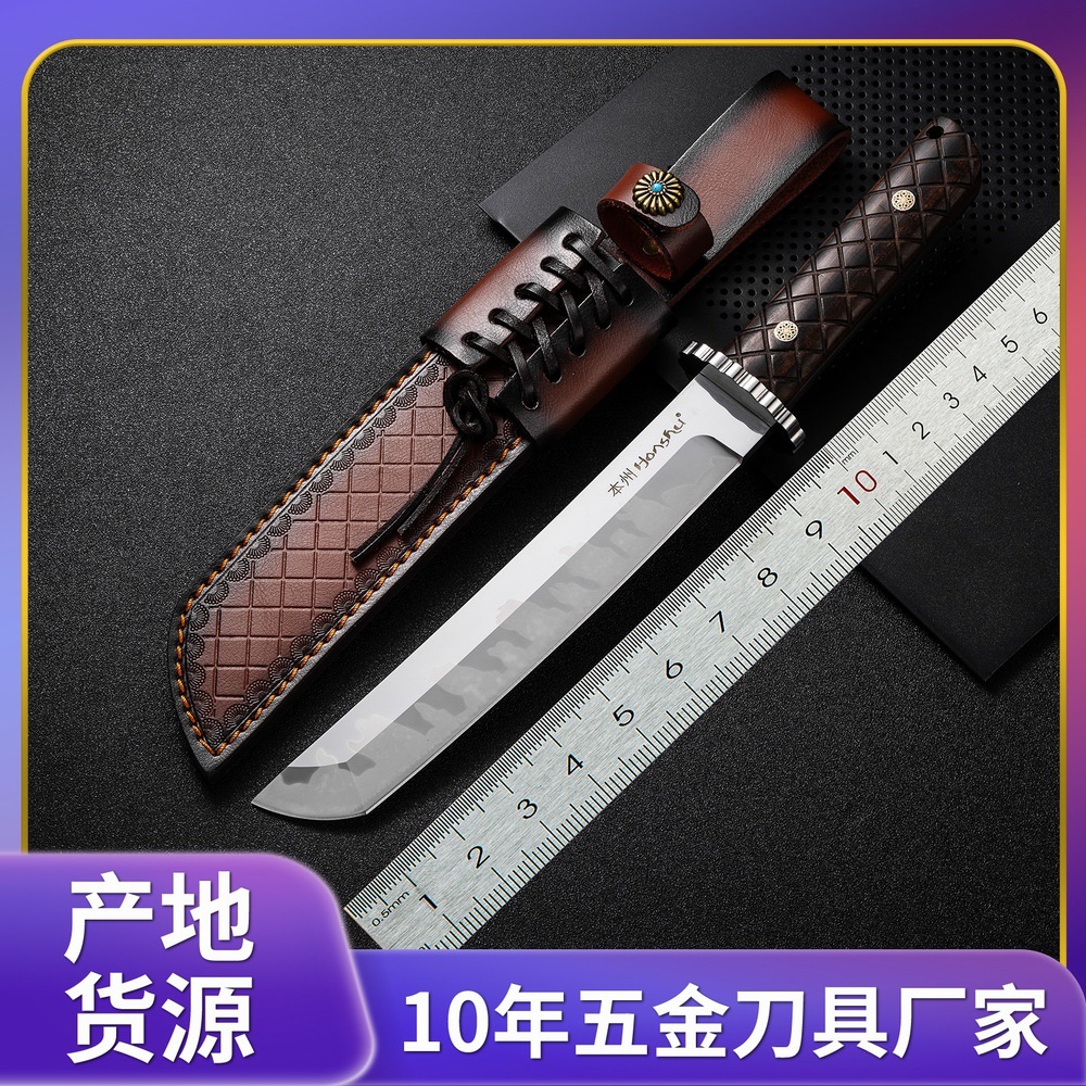 出口跨境电商厂家现货龙骨高硬度直刀户外野营求生防身礼品水果刀