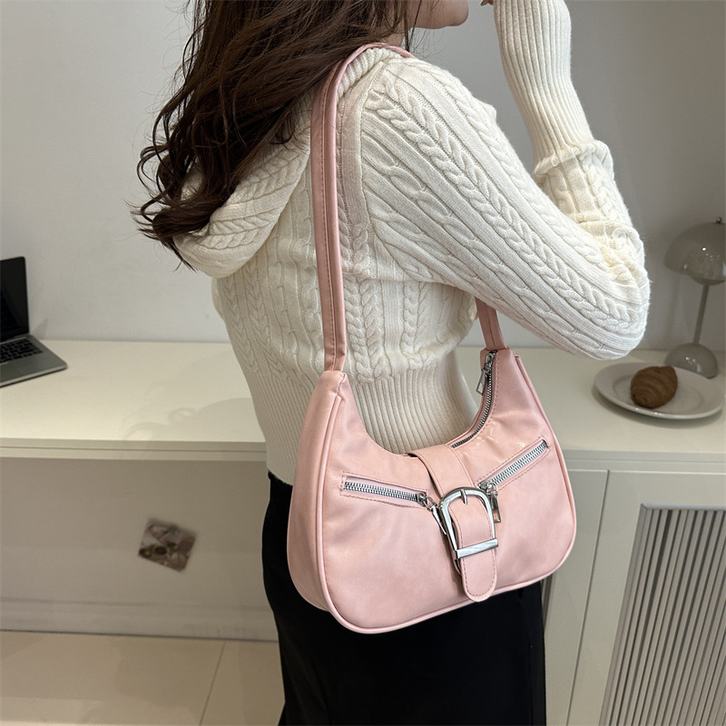 2024 invierno nuevo estilo de piel de aceite doble cremallera decoración de cinturón de moda sensación de moda hombro único brazo mochila para viajar