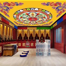藏式八宝图唐卡墙布天花板寺院棚顶壁纸壁画装饰寺庙佛堂背景墙纸