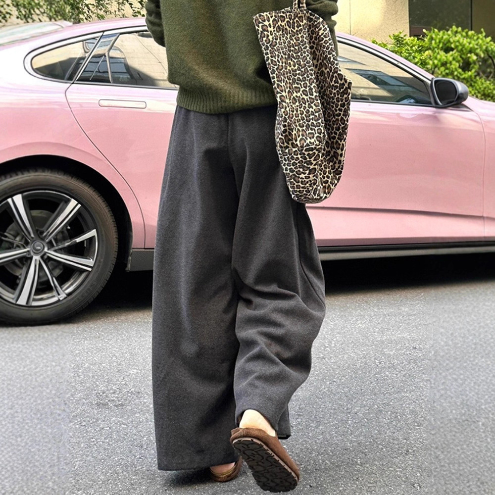 Gray Woolen Wide-Leg Pants for Women 2025 New Large Size Women's Autumn and Winter Casual Sports Pants This Year's Popular Sycamore Pants