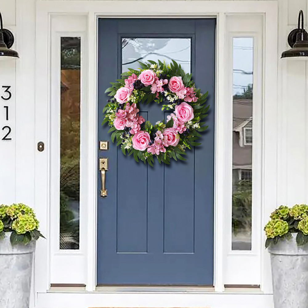 Flores de simulación transfronteriza eucalyptus guirlandas decoración de anillo de vid guirlandas de plástico rosa decoración al por mayor