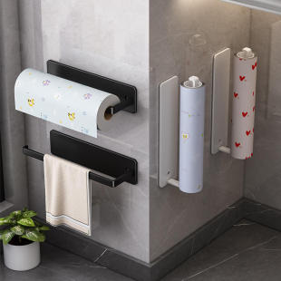 Kitchen Paper Towel Holder Without Punching Cabinet Roll Paper Rack Storage Rack Kitchen Paper Towel Plastic Wrap Rag Storage Rack