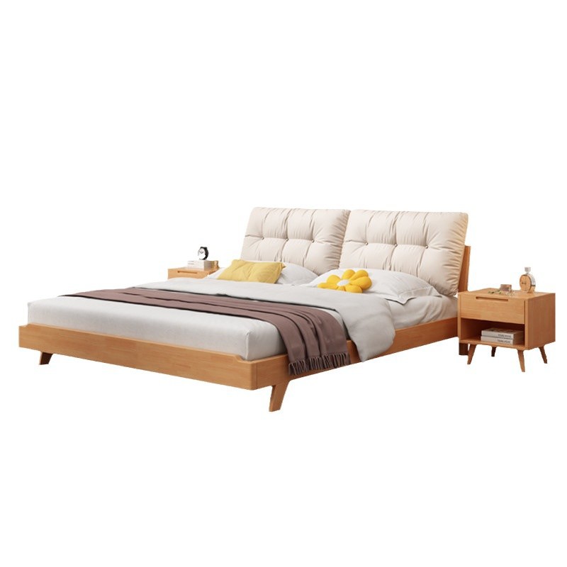 Cama de madera sólida nórdica 1.5m cabecera de cama doméstica cama de madera de cera blanca cama de roble original cama doble 1.8m 1.2m