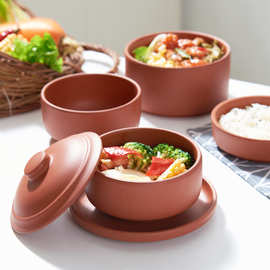 3OBR土碗老式小碗菜的碗商用紫砂碗钵仔碗蒸饭陶瓷碗带盖蒸米饭专
