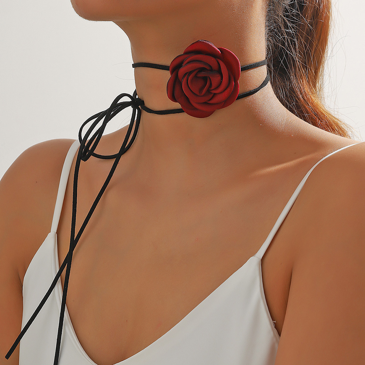 Negro beige vino rojo blanco Corea del Sur flor encaje-up gargantilla collar vintage corte sexy neckband cintura decoración