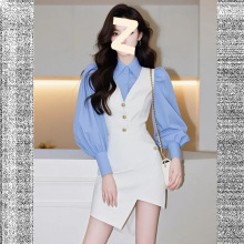 2025超火春装新款法式设计感衬衫裙子绝美小香风白色一件包邮