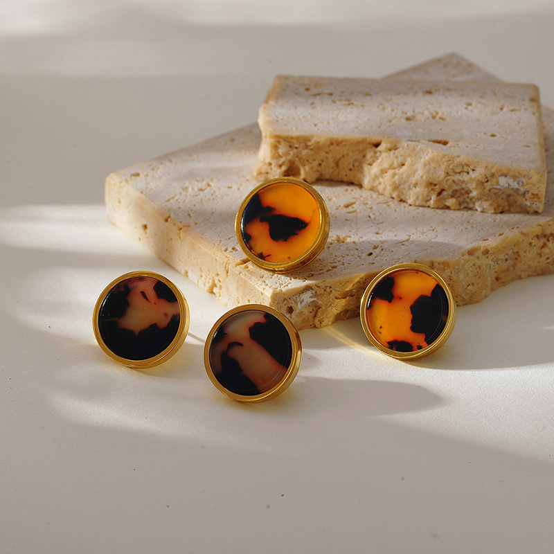 跨境新款復古風幾何豹紋不鏽鋼耳環個性創意時尚潮流金屬耳飾批發