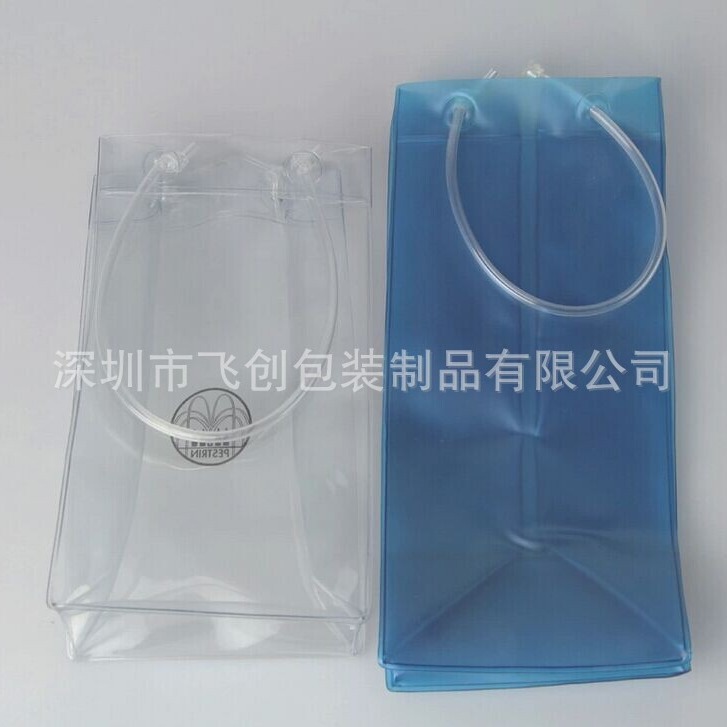 Pvc防漏水冰镇红酒手提冰酒袋 可加厚透明塑料葡萄酒包装手提袋