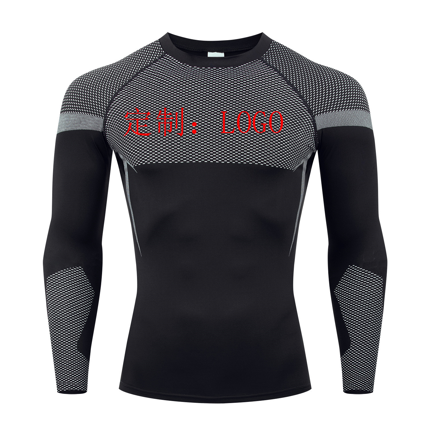 GYM Europa y América hombre moda compresión de cuello redondo camiseta de secado rápido apretada transpiración fitness correr camiseta deportiva de manga larga