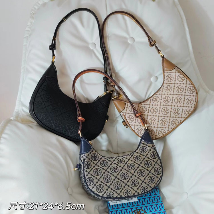 Tortyburch 新しい脇の下キャンバス刺繍三日月バッグポータブルショルダークロスボディ三日月レディースバッグホーンバッグ|undefined