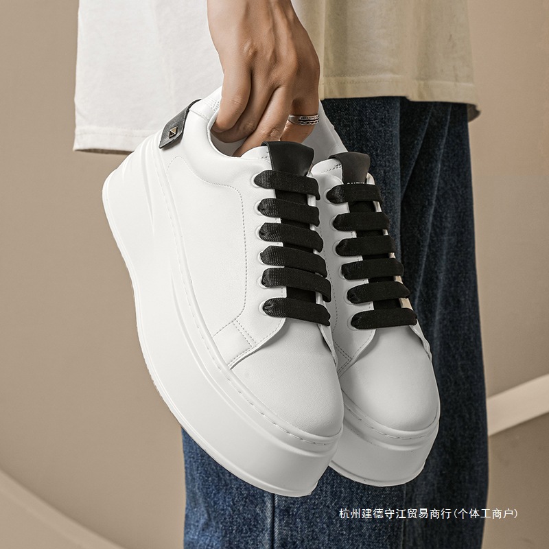 男士厚底小白鞋2024年冬季新款加绒松糕潮男鞋休闲板鞋内增高鞋子