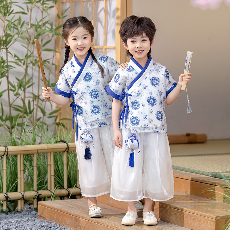 Hanfu Set for Boys and Girls - Chinese Style Summer 2024 New Children's Ancient Style Tangzhuang Baby Chinese Costume for Performances