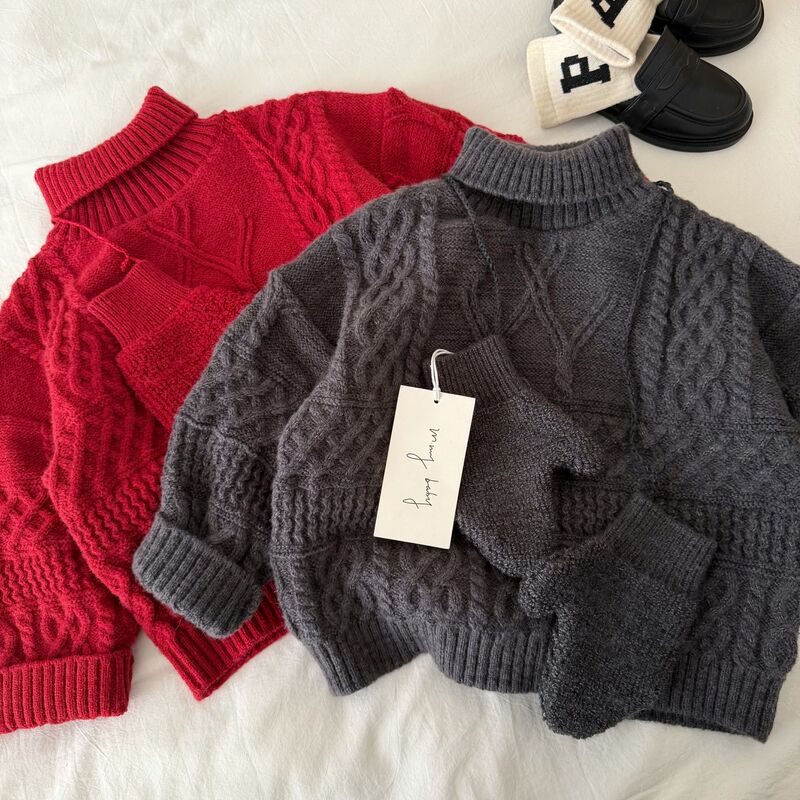 Children's Sweater 2025 Winter New High-Neck Cable Knit Sweater with Gloves for Boys and Girls Children's Sweater 2025 Winter New High-Neck Cable Knit Sweater with Gloves for Boys and Girls