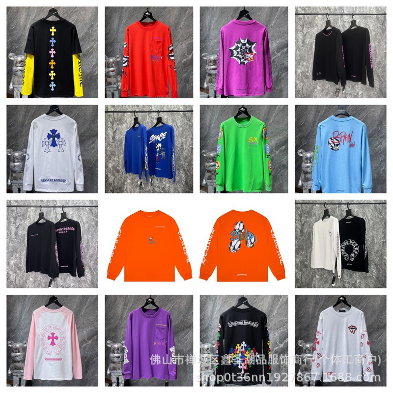Cross-Border Trendy Brand Chrome Hearts Long-Sleeve T-Shirt, Crew Neck, Pure Cotton, Unisex, Versatile, in Stock, Wholesale