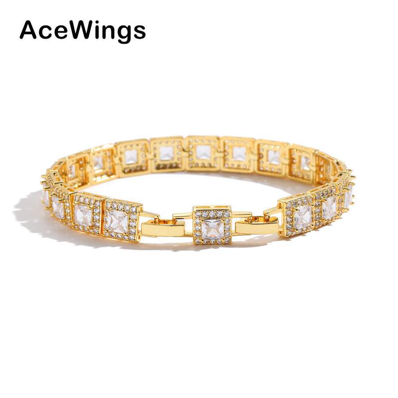 9mm square tennis bracelet European and American cross-border copper micro inlaid zircon Hip Hop couple easy buckle extension buckle bracelet