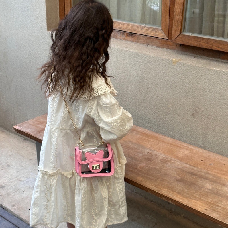 Bolso de hombro de moda para niña pequeña, bolso de gelatina para niños transparente de estilo occidental, nuevo bolso de bebé con cadena de perlas