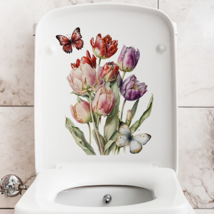 Flower toilet decorative painting toilet toilet lid stickers toilet mat toilet decals Tulip cross-border wall stickers