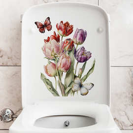 花朵马桶装饰画卫生间马桶盖贴纸马桶垫厕所贴花郁金香跨境墙贴