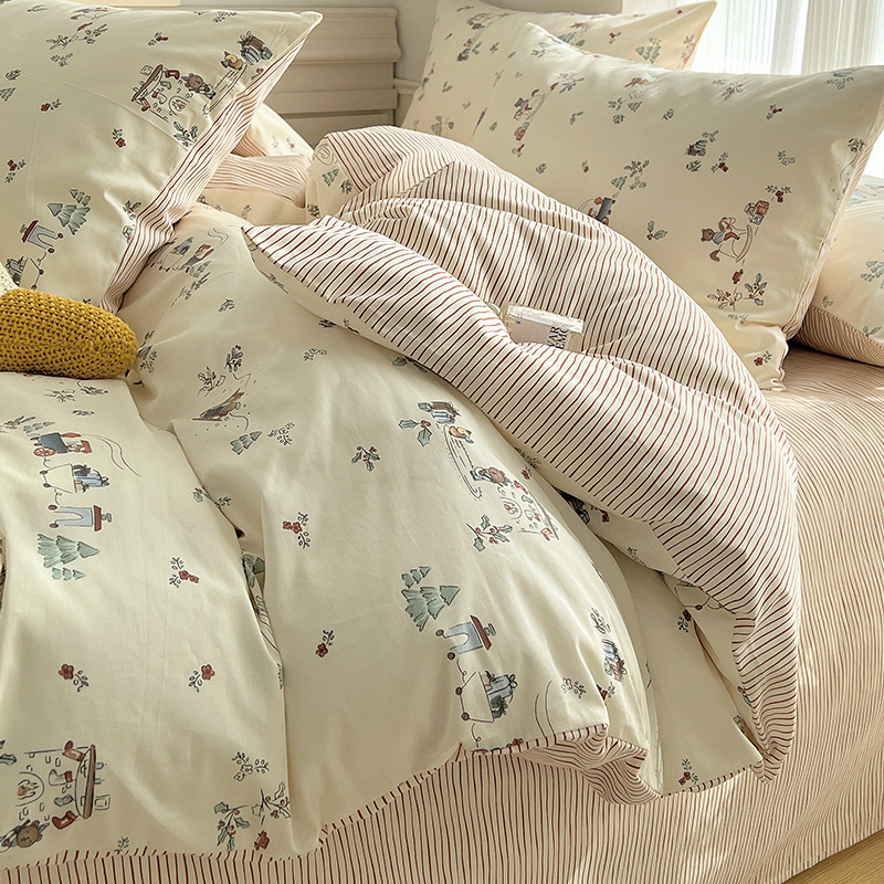 プリンセス風純綿100ベッド4点セット純綿子供カバーカバー女の子ベッド用品寮シーツ3点セット4|undefined