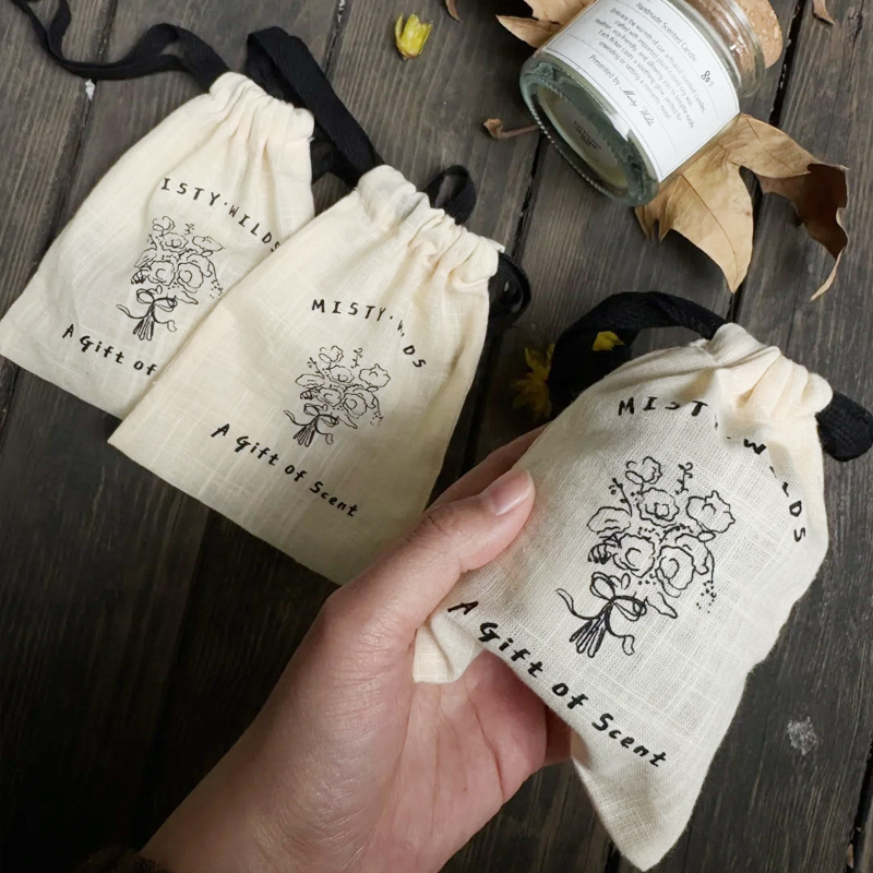 新品竹节棉布束口袋棉麻束口抽绳袋精油饰品包装棉布袋可循环使用|undefined