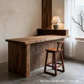 侘寂风老榆木吧台桌民宿酒店接待吧台桌咖啡店烘焙店复古风收银台