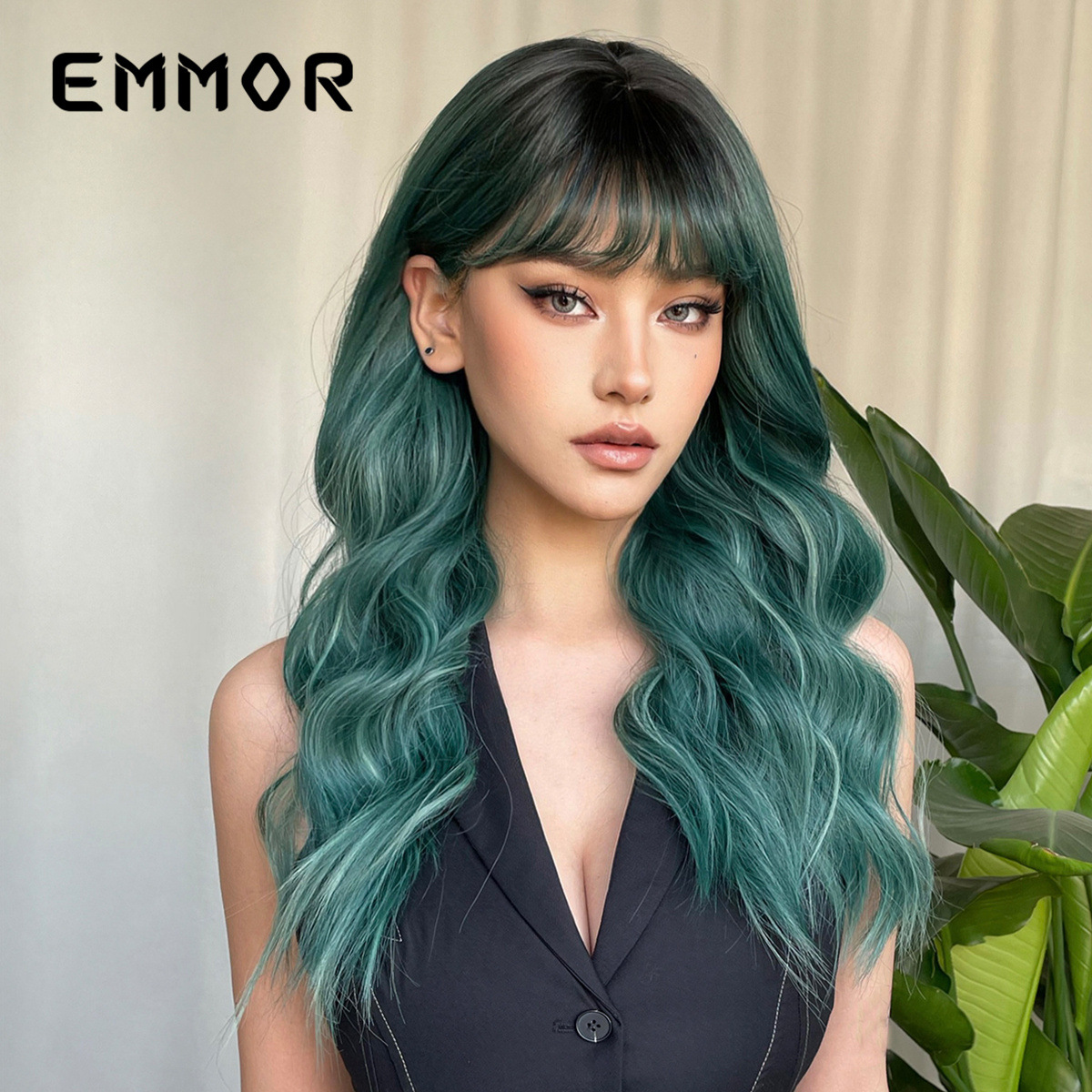 Amazon estilo caliente aire Bangs onda grande Pelo Rizado largo degradado marrón negro marrón multicolor europeo y americano peluca hembra