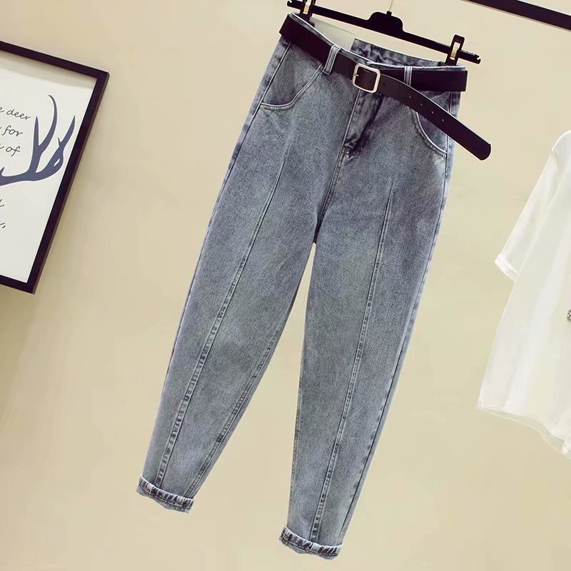 Women's Jeans 2021 Trendy Summer High-Waisted Loose Slimming Skinny Dad Carrot Pants Harem Pants Women's Washed Wide-Leg