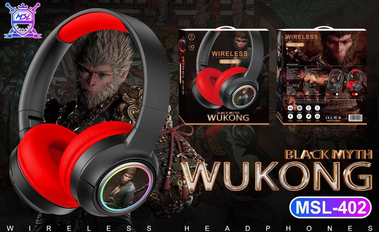 Nuevos productos Gokong WUKONG auriculares Bluetooth luminosos auriculares móviles inalámbricos juegos deportivos regalo auriculares fabricantes image 7