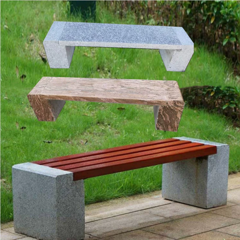 Каменные скамейки, каменные резные скамейки, деревянные планки, гранит, кунжутно-серый, кунжутно-белые каменные скамейки, заводского изготовления по требованиям.