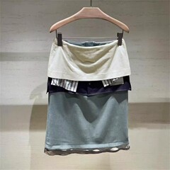 2025年春夏新作、個性的なデザインのツーピース風スカート、ハイウエストで着痩せ効果のあるAラインショートスカート（レディース）