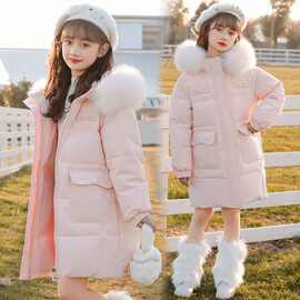 小香风公主女童羽绒服2025新款宽松大毛领儿童冬季外套中长款
