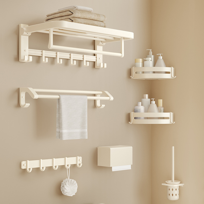 Cream style towel rack punch-free bathroom bath towel rack bathroom pendant five pieces suit toilet toilet Cream style towel rack punch-free bathroom bath towel rack bathroom pendant five pieces suit toilet toilet